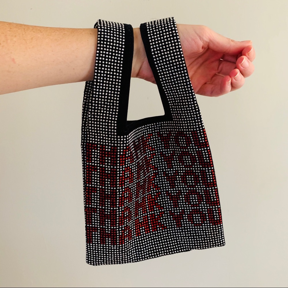 NWOT Thank You Silver Beaded Bag